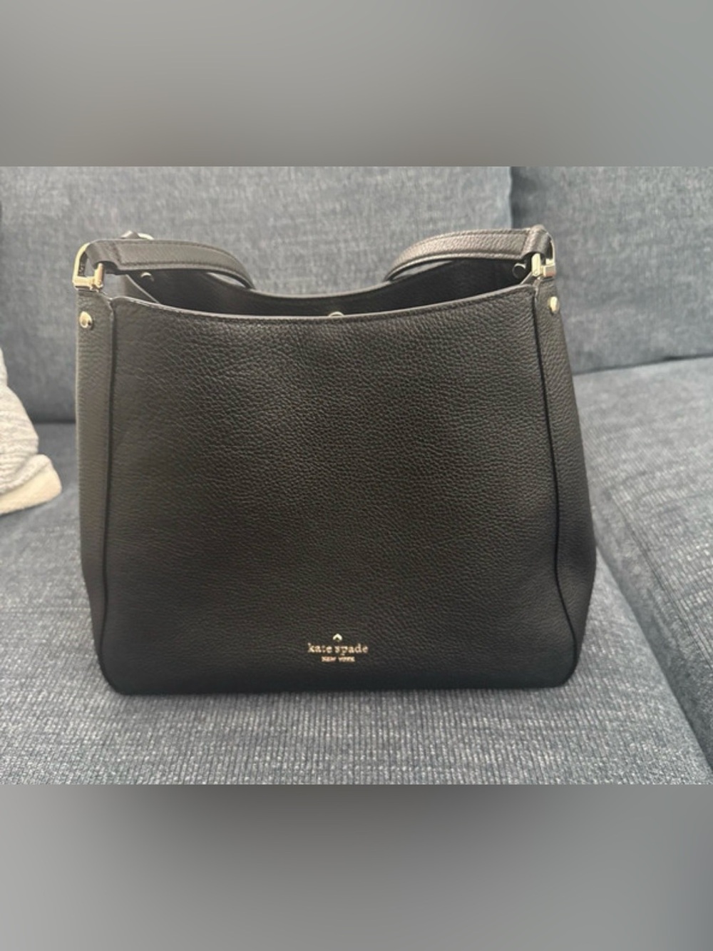 kate spade Black Pebbled Leather Hobo Shoulder Bag with Gold Hardware